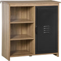 Bahut ouvert marron 3 etageres, a 2 portes 2 tiroirs style industriel