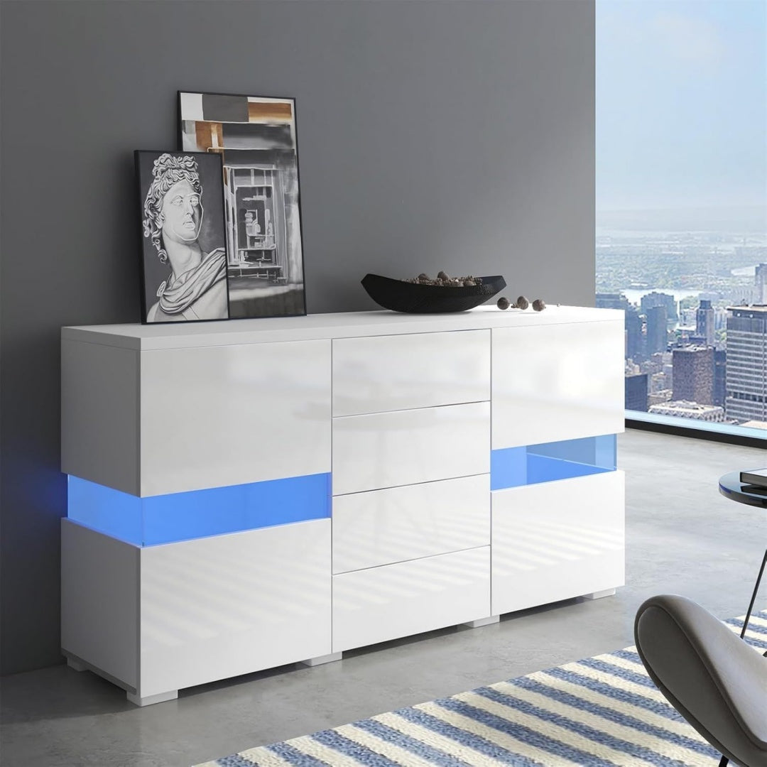 Buffet MDF gris 2 portes et 3 tiroirs