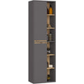 Meuble colonne gris fonce, deux portes, finition chene