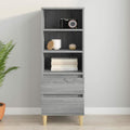 Buffet gris 3 etageres reglables, bois ingenierie et aspect naturel