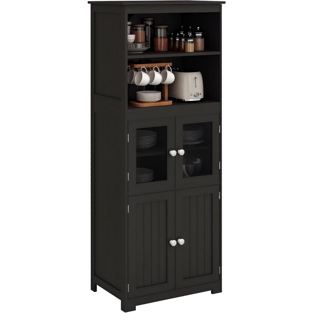 Buffet en verre trempe, noir, contemporain et rangement pratique
