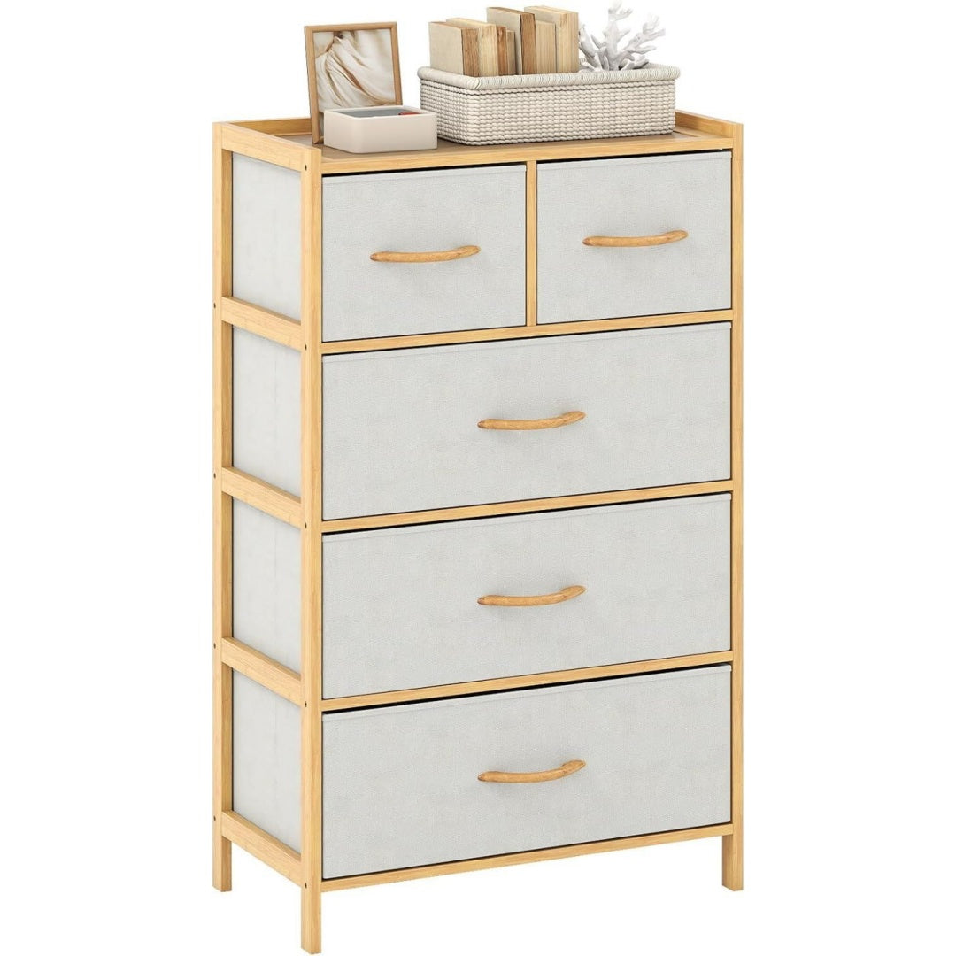 Commode rangement gris clair 5 tiroirs moderne