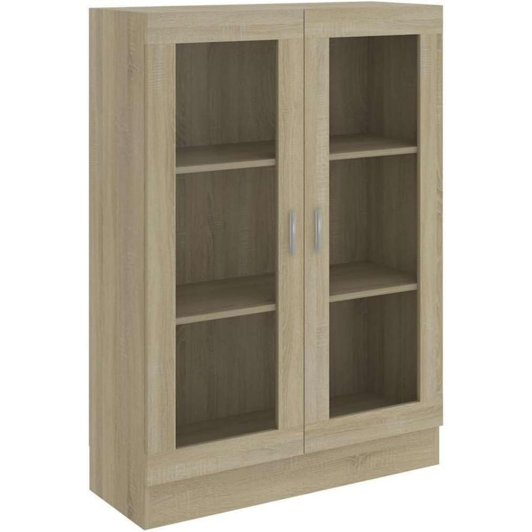 Vitrine d'exposition design epure en bois ingenierie or a 2 portes