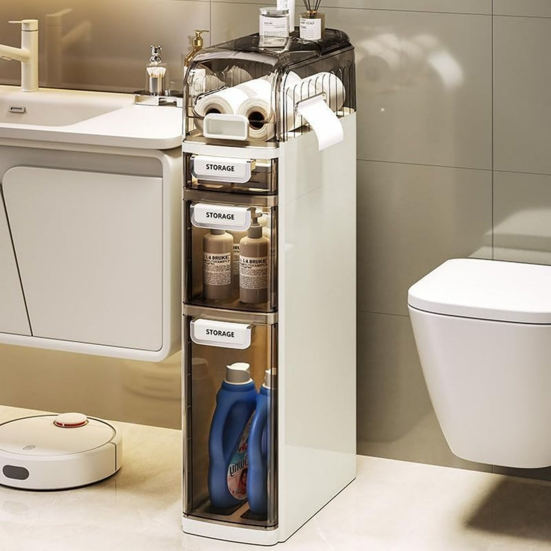 Rangement integre, meuble sur pied creme 3 tiroirs