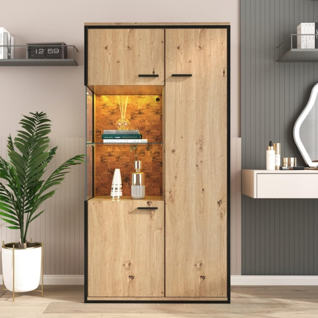 Vitrine marron verre 78 cm, rangement design moderne