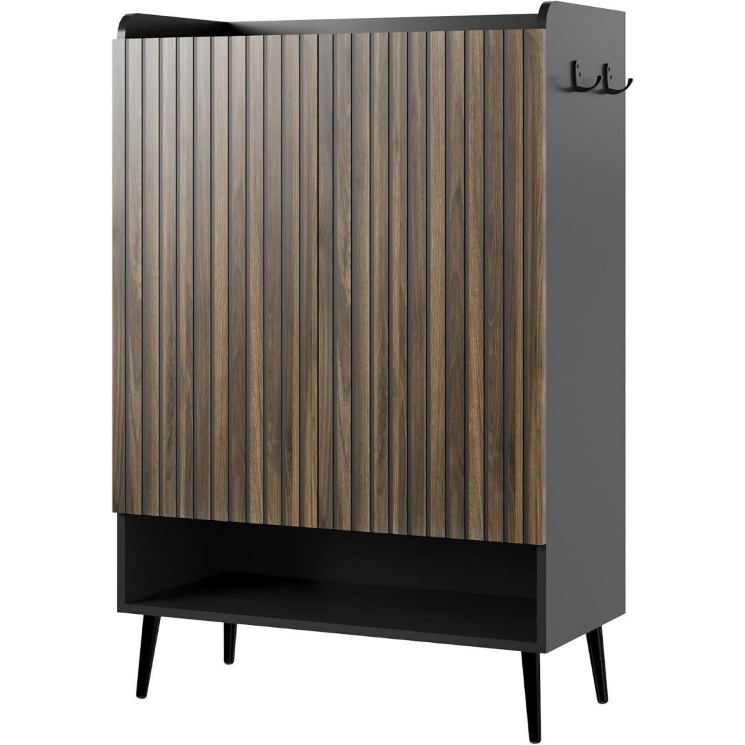 Assemblage en bois, armoire a chaussures gris fonce en bois