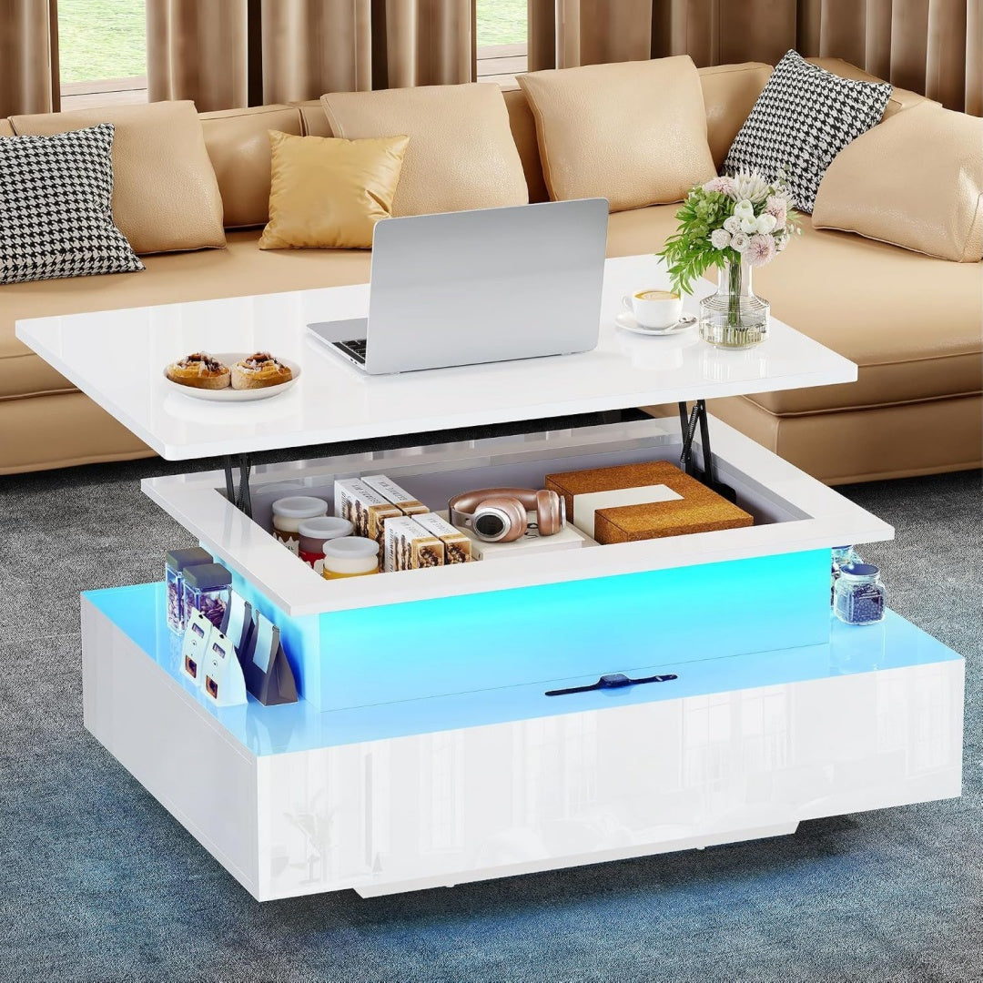 Table basse gris clair materiau durable 85 cm, rangement design moderne