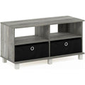 Matiere naturelle, console TV gris fonce en bois