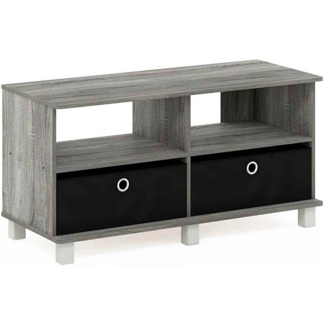 Matiere naturelle, console TV gris fonce en bois