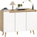 Credence beige 2 etageres reglables, bois ingenierie et style scandinave
