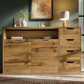 Commode style industriel 4 tiroirs et 2 portes decor chene