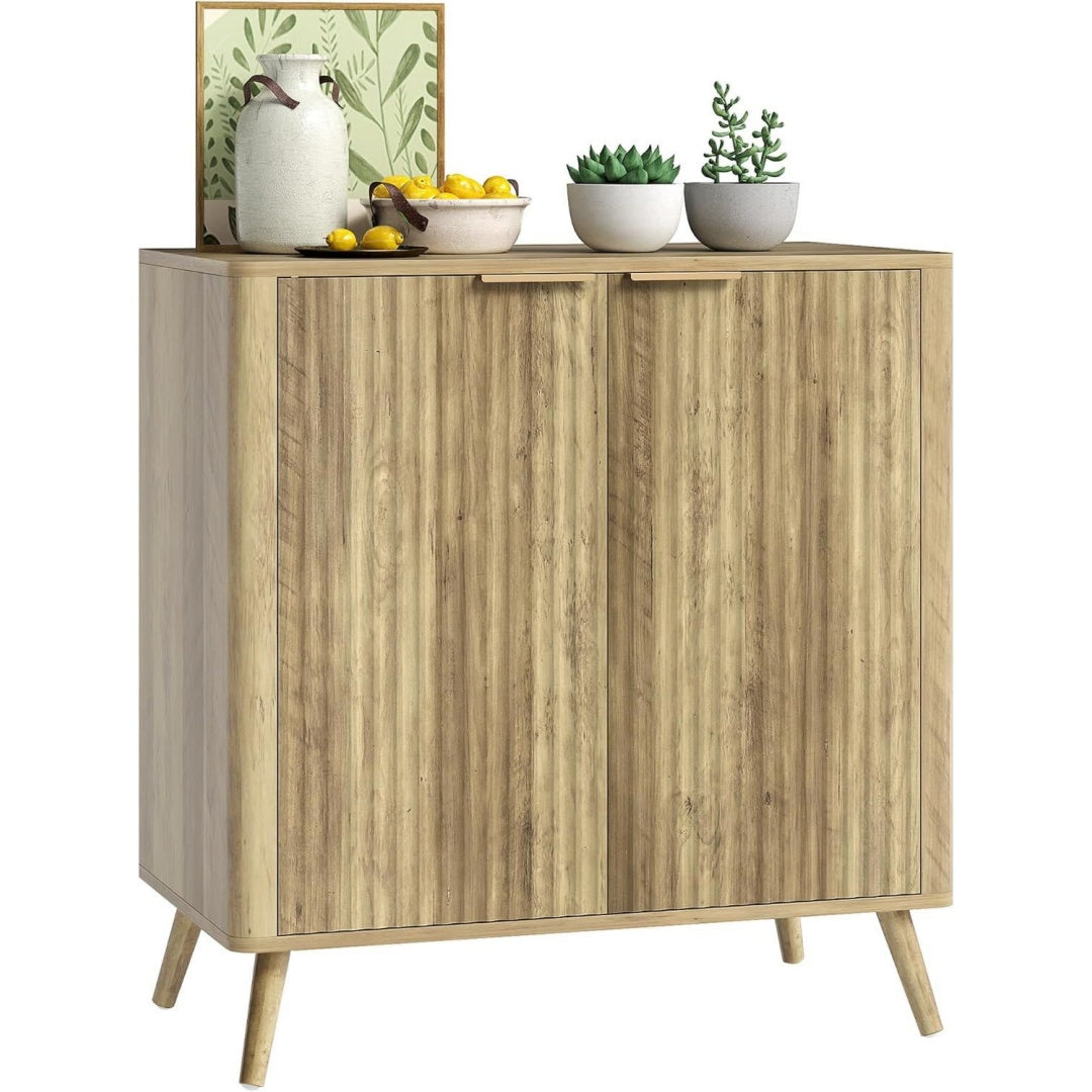 Enfilade marron 3 etageres pour salon, a 2 portes 2 tiroirs