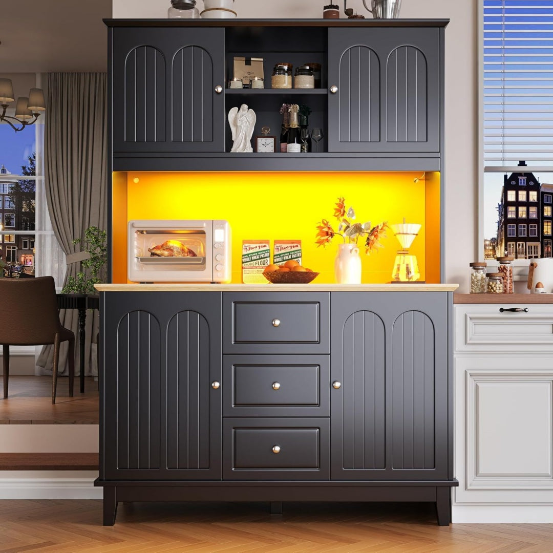 Buffet contemporain en bois 5 tiroirs et 4 portes gris fonce