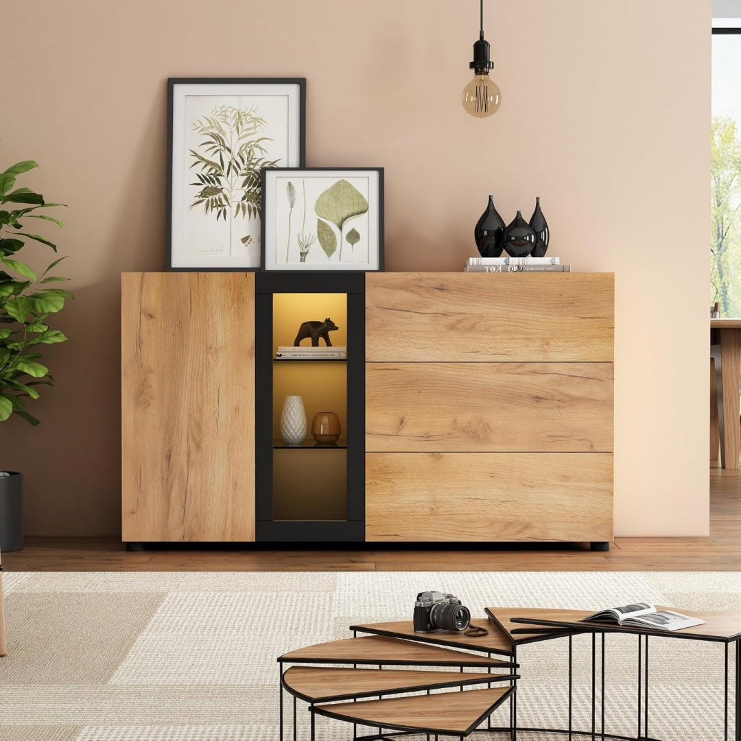 Buffet beige, avec portes vitrees ideal pour salon