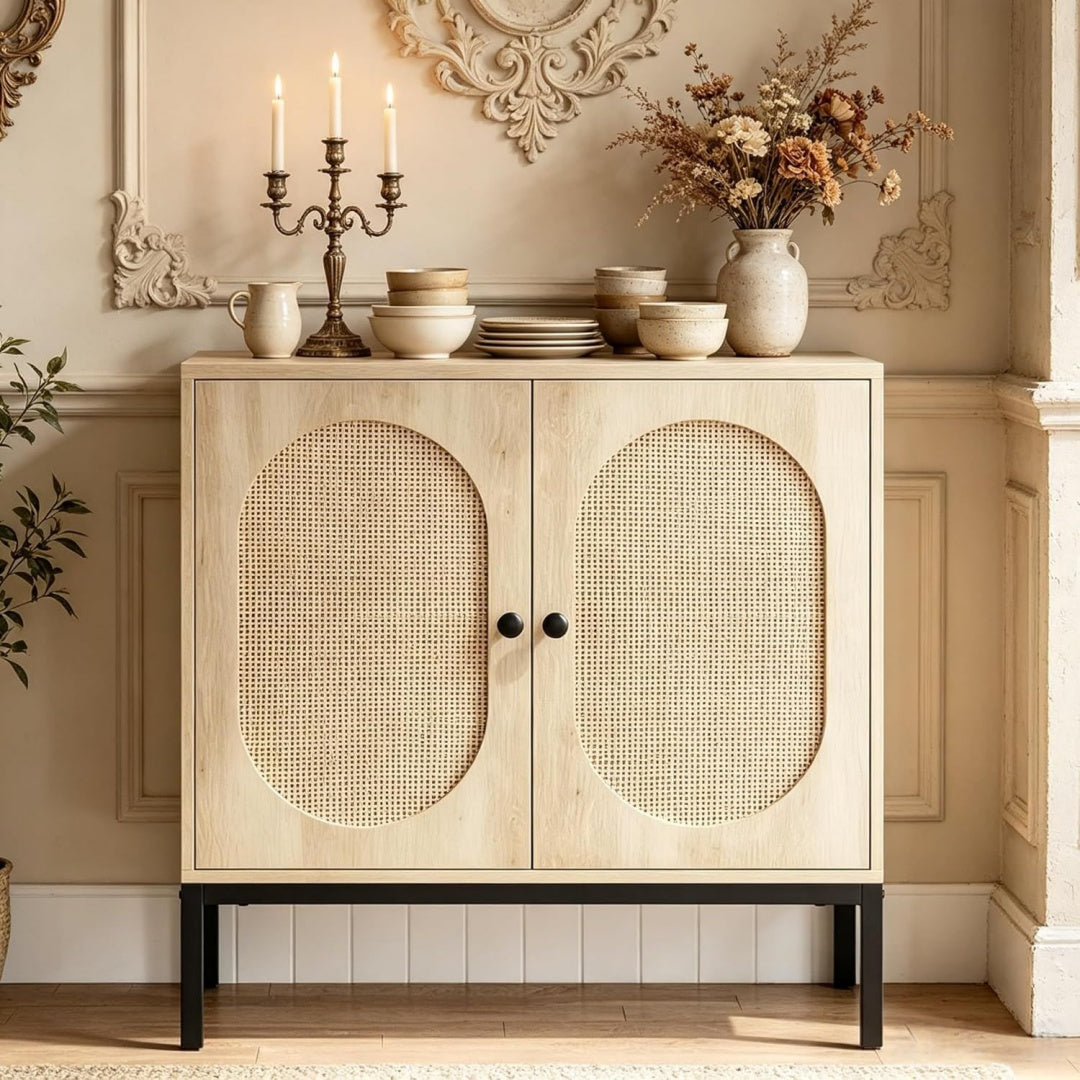 Enfilade beige 3 etageres de rangement, metal design moderne
